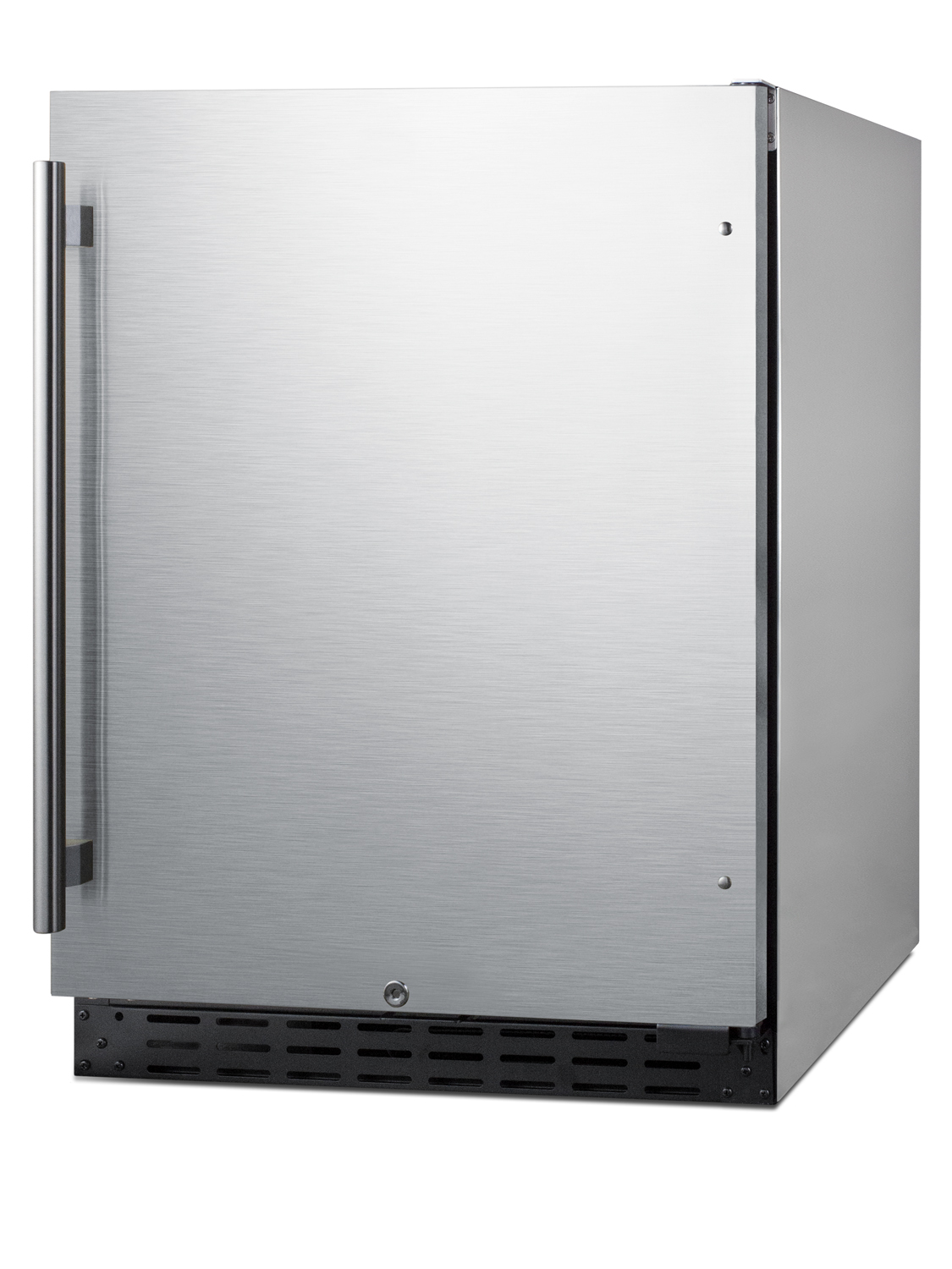 Built-in undercounter ADA compliant all-refrigerator with stainless steel door and cabinet, door storage, lock, and digital controls